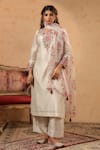 Shop_Anshu Wadhwa_White Chanderi, Organza Embroidery, Tassels Leaf Floral Resham Work Kurta Set _Online_at_Aza_Fashions