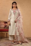 Buy_Anshu Wadhwa_White Chanderi, Organza Embroidery, Tassels Leaf Floral Resham Work Kurta Set _at_Aza_Fashions