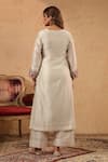 Anshu Wadhwa_White Chanderi, Organza Embroidery, Tassels Leaf Floral Resham Work Kurta Set _Online