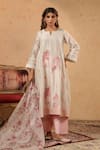 Buy_Anshu Wadhwa_White Chanderi, Organza Embroidery, Lace, Fringe Split V-neck Resham Kurta Set _at_Aza_Fashions
