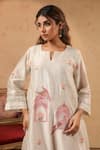 Anshu Wadhwa_White Chanderi, Organza Embroidery, Lace, Fringe Split V-neck Resham Kurta Set _Online