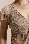 Chaashni By Maansi And Ketan_Gold Net Sequins, Pearls, Crystals, Pre-draped Saree With Embellished Blouse _at_Aza_Fashions