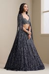 Chaashni By Maansi And Ketan_Blue Net Sequins, Beads, Crystals, Stones Embellished Cape Lehenga Set _Online_at_Aza_Fashions