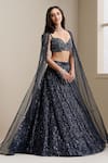 Buy_Chaashni By Maansi And Ketan_Blue Net Sequins, Beads, Crystals, Stones Embellished Cape Lehenga Set _at_Aza_Fashions