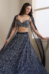 Buy_Chaashni By Maansi And Ketan_Blue Net Sequins, Beads, Crystals, Stones Embellished Cape Lehenga Set _Online_at_Aza_Fashions