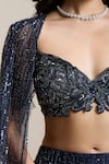 Shop_Chaashni By Maansi And Ketan_Blue Net Sequins, Beads, Crystals, Stones Embellished Cape Lehenga Set _Online_at_Aza_Fashions