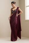 Buy_Chaashni By Maansi And Ketan_Maroon Lycra, Net Stones, Beads, Pre-stitched Saree With Embellished Blouse _at_Aza_Fashions
