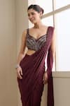 Shop_Chaashni By Maansi And Ketan_Maroon Lycra, Net Stones, Beads, Pre-stitched Saree With Embellished Blouse _Online_at_Aza_Fashions