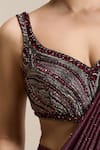 Chaashni By Maansi And Ketan_Maroon Lycra, Net Stones, Beads, Pre-stitched Saree With Embellished Blouse _at_Aza_Fashions