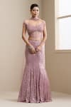 Buy_Chaashni By Maansi And Ketan_Pink Net Sequins, Beads, Pearls, Crystals, Stones Embellished Lehenga Set _at_Aza_Fashions