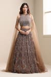 Chaashni By Maansi And Ketan_Brown Net Sequins, Beads, Crystals, Zirconia Embellished Lehenga And Blouse Set _Online_at_Aza_Fashions