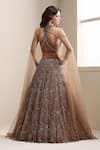 Shop_Chaashni By Maansi And Ketan_Brown Net Sequins, Beads, Crystals, Zirconia Embellished Lehenga And Blouse Set _at_Aza_Fashions