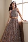 Buy_Chaashni By Maansi And Ketan_Brown Net Sequins, Beads, Crystals, Zirconia Embellished Lehenga And Blouse Set _Online_at_Aza_Fashions