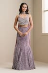 Chaashni By Maansi And Ketan_Purple Net Sequins, Beads, Stones, Zari Sweetheart Neck Embellished Lehenga Set _Online_at_Aza_Fashions