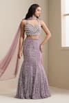 Buy_Chaashni By Maansi And Ketan_Purple Net Sequins, Beads, Stones, Zari Sweetheart Neck Embellished Lehenga Set _at_Aza_Fashions