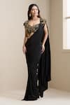 Buy_Chaashni By Maansi And Ketan_Black Net, Lycra Beads, Sequins Pre-draped Saree With Embellished Blouse _at_Aza_Fashions