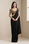 Chaashni By Maansi And Ketan_Black Net, Lycra Beads, Sequins Pre-draped Saree With Embellished Blouse _Online_at_Aza_Fashions