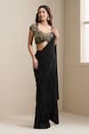 Buy_Chaashni By Maansi And Ketan_Black Net, Lycra Beads, Sequins Pre-draped Saree With Embellished Blouse _Online_at_Aza_Fashions