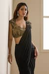 Buy_Chaashni By Maansi And Ketan_Black Net, Lycra Beads, Sequins Pre-draped Saree With Embellished Blouse 