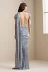 Shop_Chaashni By Maansi And Ketan_Grey Net Sequins, Pearls, Crystals, Pre-draped Saree With Embellished Blouse _at_Aza_Fashions