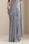 Chaashni By Maansi And Ketan_Grey Net Sequins, Pearls, Crystals, Pre-draped Saree With Embellished Blouse _at_Aza_Fashions