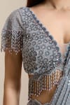Buy_Chaashni By Maansi And Ketan_Grey Net Sequins, Pearls, Crystals, Pre-draped Saree With Embellished Blouse 