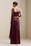 Shop_Chaashni By Maansi And Ketan_Maroon Net Sequins, Beads, Pearls, Pre-draped Saree With Embellished Corset _at_Aza_Fashions