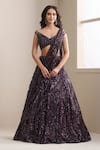 Chaashni By Maansi And Ketan_Purple Net Sequins, Beads, Crystals Embellished Draped Lehenga And Blouse Set _Online_at_Aza_Fashions