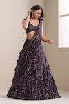 Buy_Chaashni By Maansi And Ketan_Purple Net Sequins, Beads, Crystals Embellished Draped Lehenga And Blouse Set _Online_at_Aza_Fashions