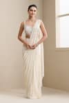 Buy_Chaashni By Maansi And Ketan_Ivory Georgette, Net Sequins, Beads, Pre-stitched Saree With Embellished Blouse _at_Aza_Fashions