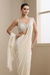 Buy_Chaashni By Maansi And Ketan_Ivory Georgette, Net Sequins, Beads, Pre-stitched Saree With Embellished Blouse _Online_at_Aza_Fashions