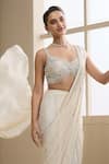 Shop_Chaashni By Maansi And Ketan_Ivory Georgette, Net Sequins, Beads, Pre-stitched Saree With Embellished Blouse _Online_at_Aza_Fashions