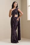 Buy_Chaashni By Maansi And Ketan_Purple Net Sequins, Beads, Crystals Pre-stitched Saree With Embellished Blouse _at_Aza_Fashions