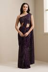 Chaashni By Maansi And Ketan_Purple Net Sequins, Beads, Crystals Pre-stitched Saree With Embellished Blouse _Online_at_Aza_Fashions