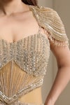Chaashni By Maansi And Ketan_Gold Net Sequins, Beads, Crystals, Stones Sweetheart Neck Embellished Gown _at_Aza_Fashions
