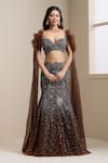 Chaashni By Maansi And Ketan_Brown Net Sequins, Beads, Embroidery Sweetheart Neck Ombre Lehenga And Blouse Set _Online_at_Aza_Fashions