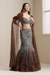 Buy_Chaashni By Maansi And Ketan_Brown Net Sequins, Beads, Embroidery Sweetheart Neck Ombre Lehenga And Blouse Set _Online_at_Aza_Fashions