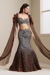 Buy_Chaashni By Maansi And Ketan_Brown Net Sequins, Beads, Embroidery Sweetheart Neck Ombre Lehenga And Blouse Set _at_Aza_Fashions