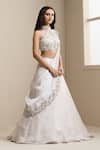 Buy_Chaashni By Maansi And Ketan_Ivory Net, Organza Sequins, Beads, Embroidered Blouse And Draped Lehenga Set _Online_at_Aza_Fashions