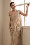 Shop_Chaashni By Maansi And Ketan_Gold Net Sequins, Beads, Pearls, Pre-stitched Saree With Embellished Blouse _Online_at_Aza_Fashions
