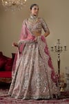 Shop_Chaashni By Maansi And Ketan_Gold Organza, Net Embroidery, Pearls, Mirrors, Embellished Bridal Lehenga Set _Online_at_Aza_Fashions