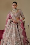 Chaashni By Maansi And Ketan_Gold Organza, Net Embroidery, Pearls, Mirrors, Embellished Bridal Lehenga Set _at_Aza_Fashions