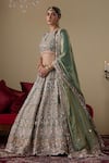 Buy_Chaashni By Maansi And Ketan_Green Organza, Net Embroidery, Sequins, Thread Embellished Bridal Lehenga Set _Online_at_Aza_Fashions