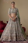 Buy_Chaashni By Maansi And Ketan_Green Organza, Net Embroidery, Sequins, Thread Embellished Bridal Lehenga Set _at_Aza_Fashions