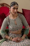 Shop_Chaashni By Maansi And Ketan_Green Organza, Net Embroidery, Sequins, Thread Embellished Bridal Lehenga Set _Online_at_Aza_Fashions