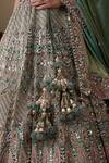 Buy_Chaashni By Maansi And Ketan_Green Organza, Net Embroidery, Sequins, Thread Embellished Bridal Lehenga Set 