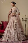 Shop_Chaashni By Maansi And Ketan_Pink Tissue, Organza, Net Sequins, Mirrors, Dabka Embellished Bridal Lehenga Set _Online_at_Aza_Fashions