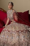 Chaashni By Maansi And Ketan_Rust Tissue, Organza, Net Embroidery, Glass Embellished Bridal Lehenga Set _at_Aza_Fashions