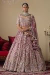 Buy_Chaashni By Maansi And Ketan_Purple Tissue, Organza, Net Embroidery, Pearls, Thread Work Bridal Lehenga Set _at_Aza_Fashions