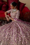 Chaashni By Maansi And Ketan_Purple Tissue, Organza, Net Embroidery, Pearls, Thread Work Bridal Lehenga Set _at_Aza_Fashions